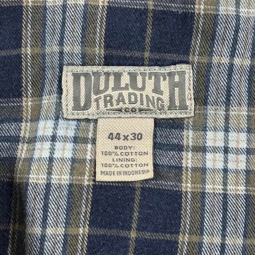 Duluth Trading Co Flannel Lined Jeans Mens 44x30 Blue Denim Plaid Lining